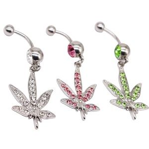 Weed leaf surgical steel belly button ring✨